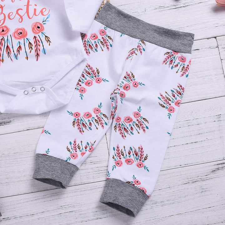 Baby Mädchen Kleidung Tante Bestie Strampler Top+Floral Pants+Hat 3Pcs Baby Tante Bekleidungssets 18