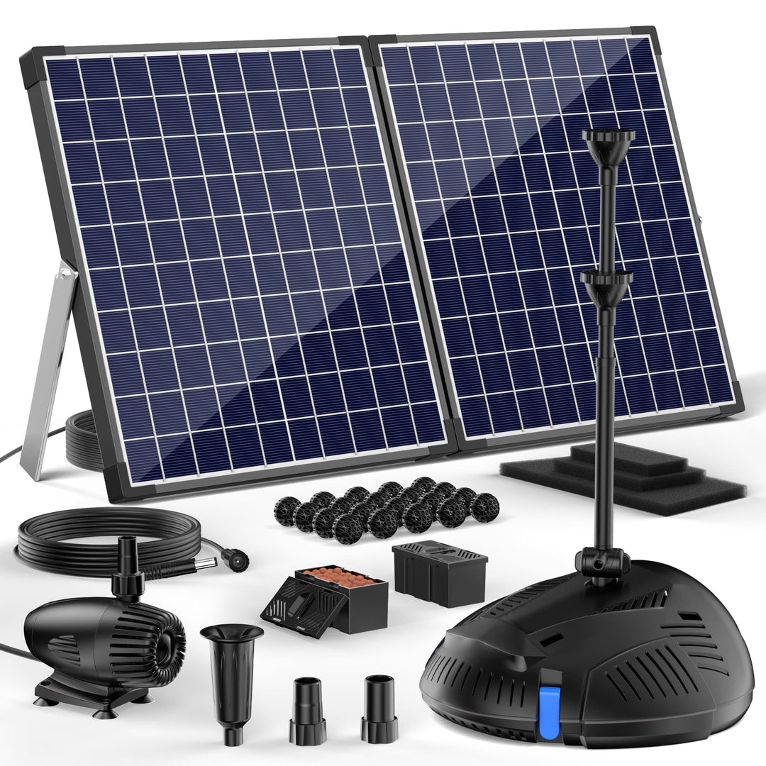 Biling 50W Teichfilter Solar Teichpumpe mit Filter 2100 L/H Solar Filterpumpe Teich mit 3 Düsen und