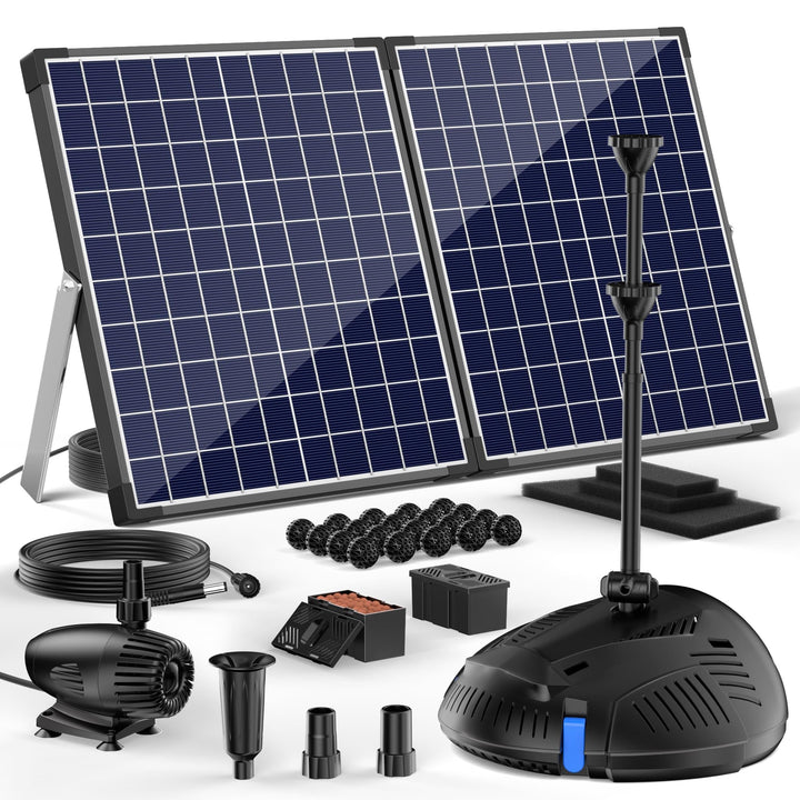 Biling 50W Teichfilter Solar Teichpumpe mit Filter 2100 L/H Solar Filterpumpe Teich mit 3 Düsen und