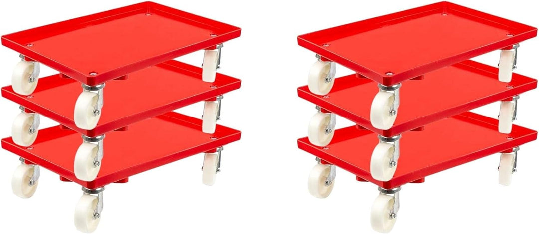 Transportroller für Euroboxen 60x40cm mit Kunststoffräder rot | Geschlossenes Deck | 4 Lenkrollen |