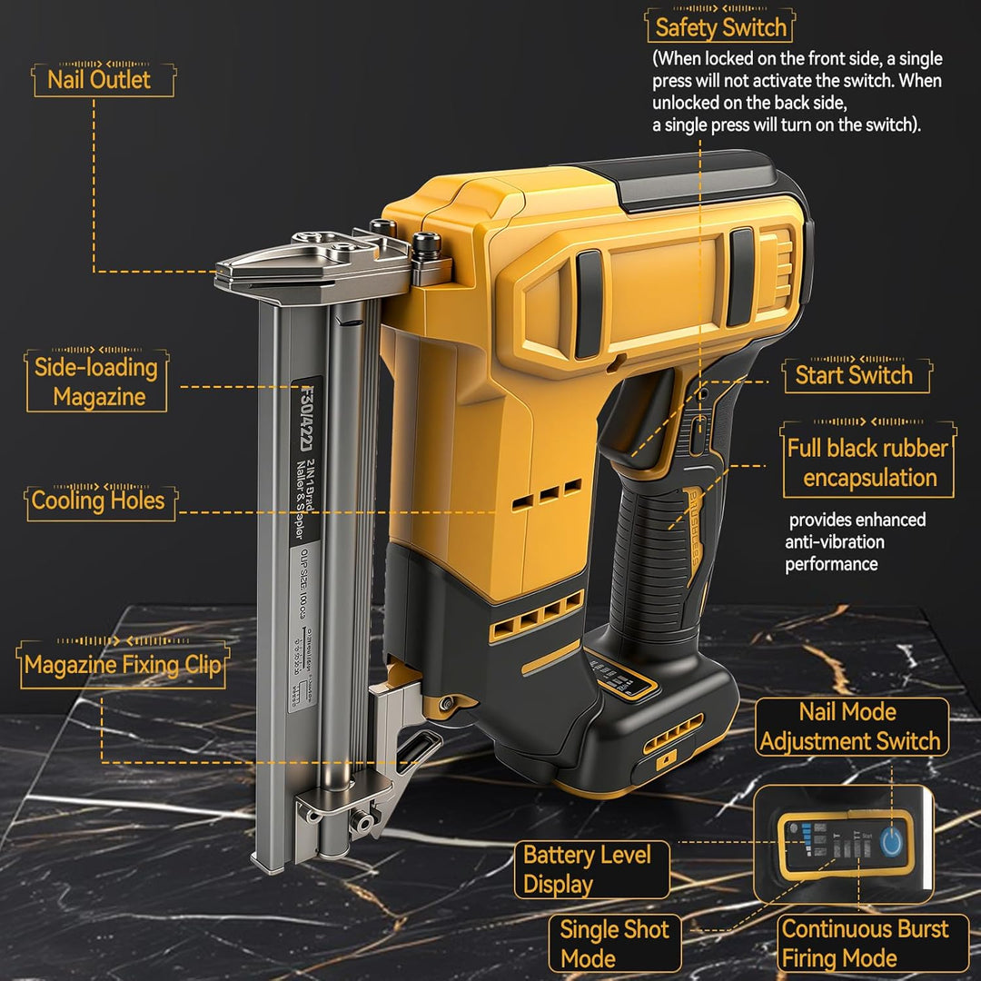 Schnurloser 18GA Brad Nailer kompatibel mit Dewalt 20V MAX Akku, bürstenloser Narrow Crown Stapler m