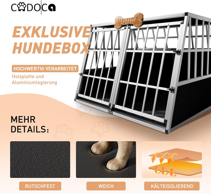 CADOCA® Hundetransportbox Aluminium Hundebox Kofferraum robust verschliessbar trapezförmig XL 89x70x