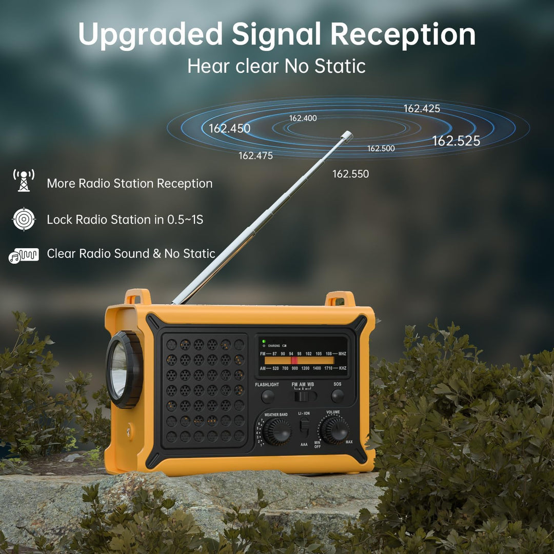 NOAA Wetterradio, 12000 mAh/44400 mWh, AM/FM, Notfall-Radio mit Solarpanel, Handkurbel, AC-Eingang,