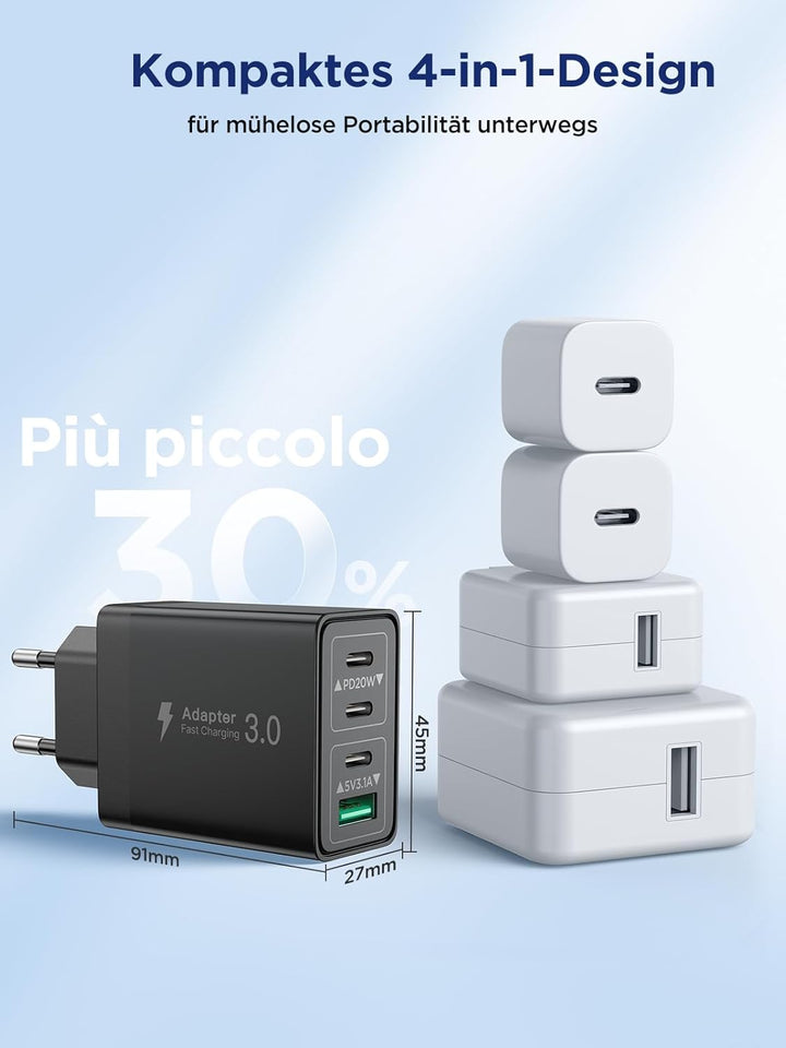 Aioneus USB C Ladegerät, 2-Pack 4Port Ladegerät USBC Adapter 40W Stecker Typ C Schnellladegerät Mehr