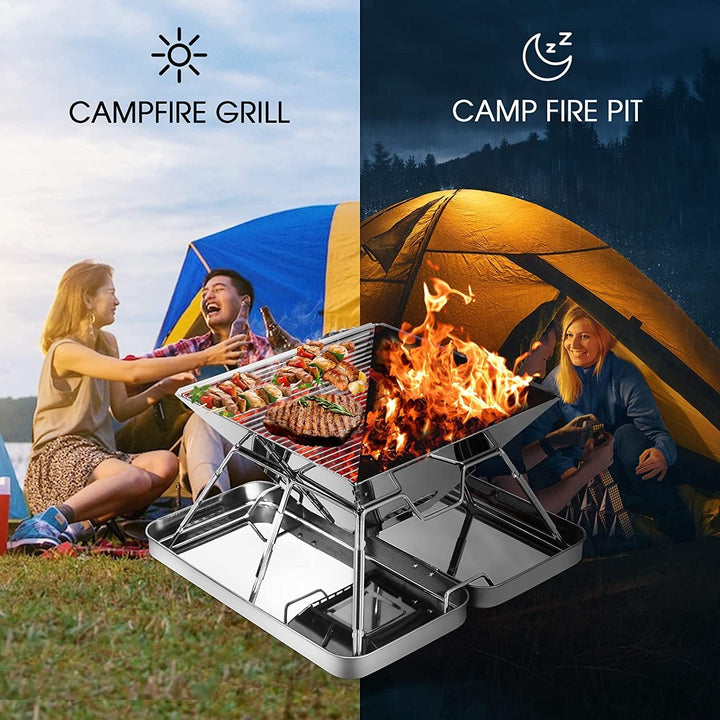 KAHEIGN Camping Holzofen Tragbar Edelstahl Camping-Grill, Faltbar BBQ Feuerstelle Grill für Camping