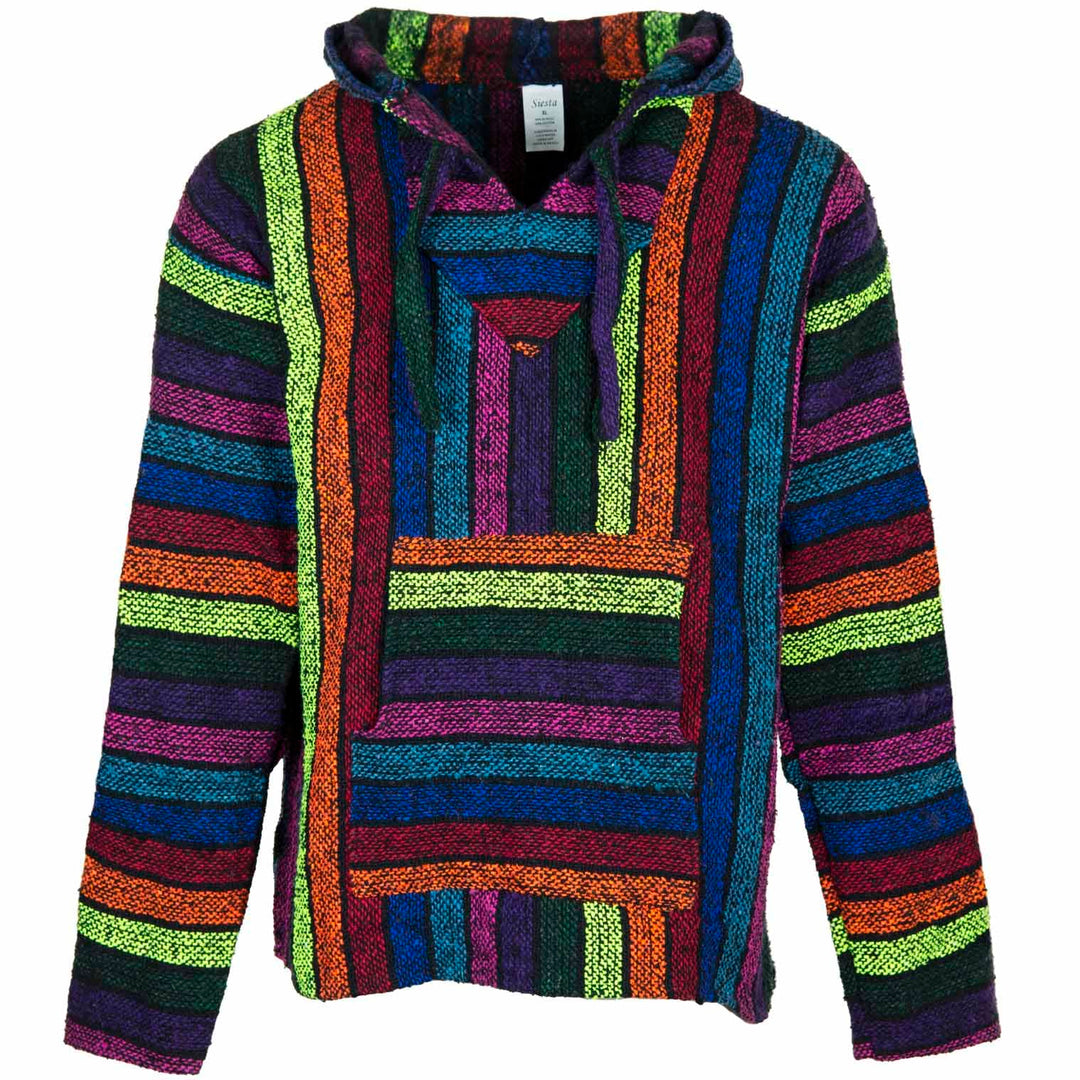 Siesta Baja Hoodie – Mexikanischer Jerga Hippie Pulli Kapuzenpullover für Herren und Damen M Regenbo