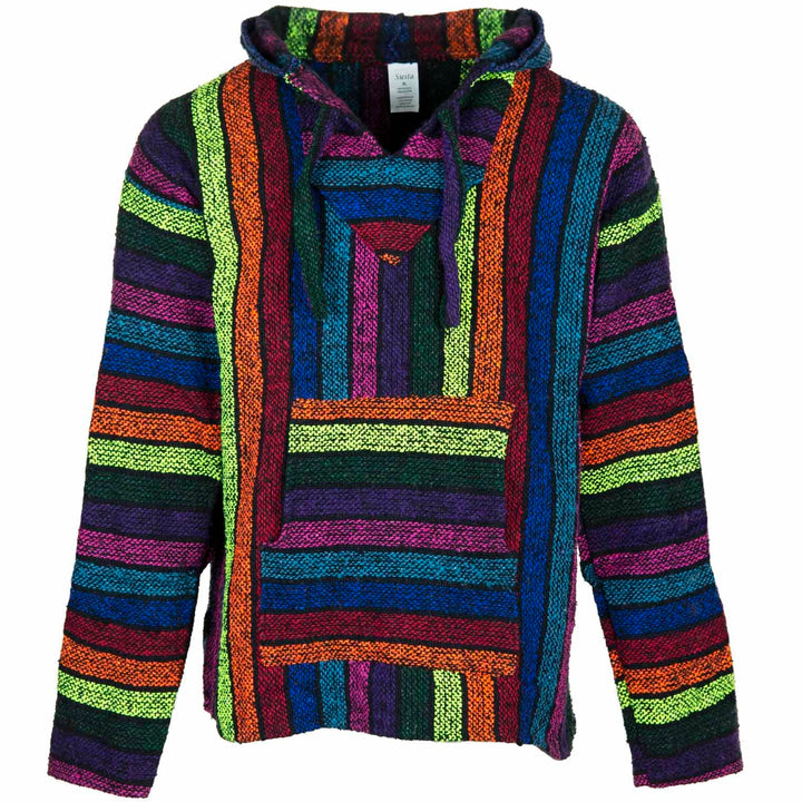 Siesta Baja Hoodie – Mexikanischer Jerga Hippie Pulli Kapuzenpullover für Herren und Damen M Regenbo