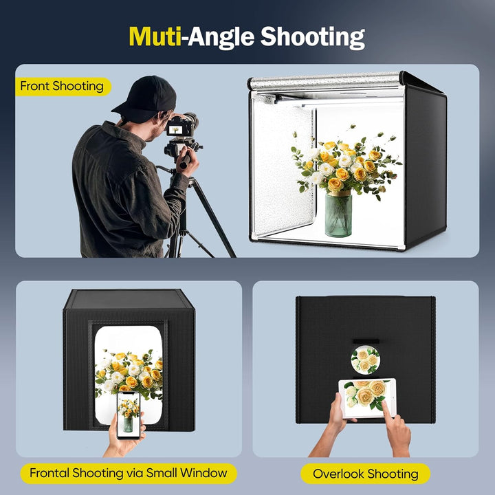 Fotobox, 50CM 5600K Mini Fotostudio Ausgestattet mit Weichen Lichttüchern,6 Bunten Hintergrundtafeln