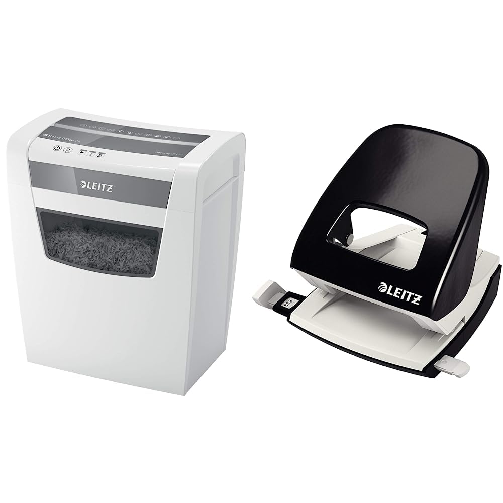 Leitz IQ Home Office Aktenvernichter, 10 Blatt Kapazität, Partikelschnitt, weiss, 80090000 &amp; Büro Lo