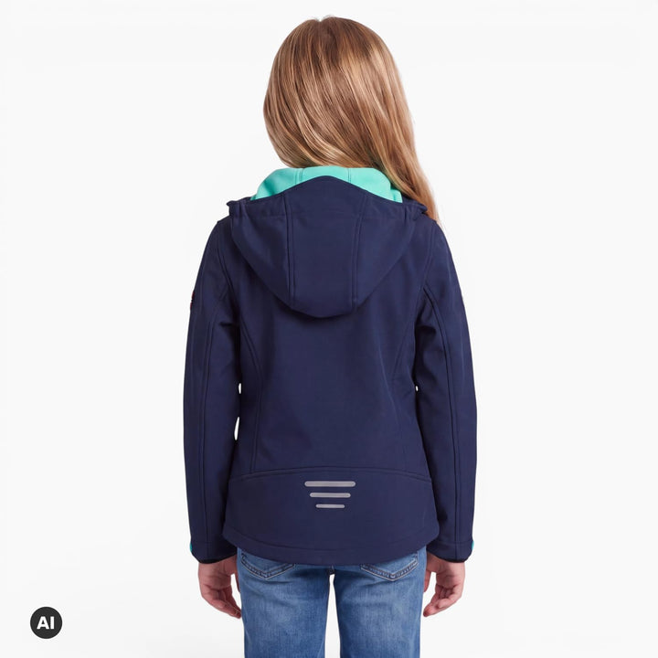 Trollkids Kinder Softshell Jacke Trollfjord 104 Marineblau / Mint, 104 Marineblau / Mint