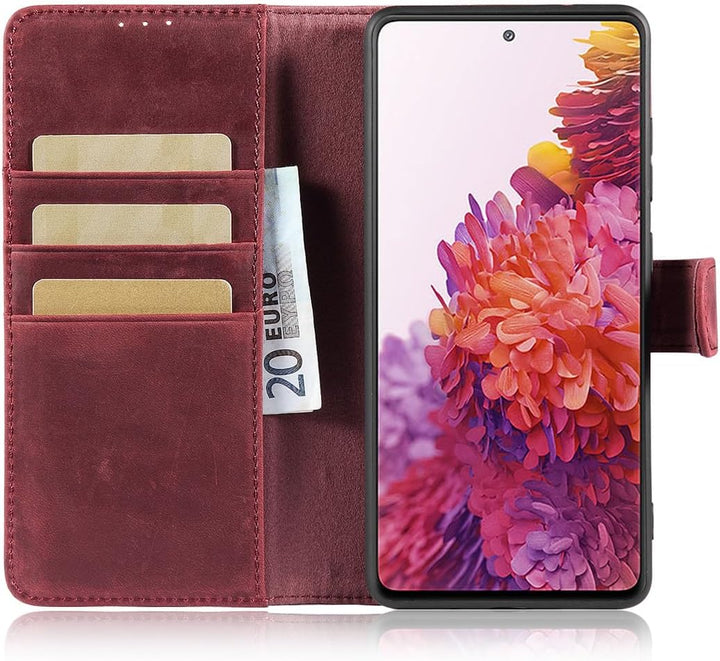 LENSUN Lederhülle für Samsung Galaxy S20 FE, Echtleder Hülle [Wallet Fach][RFID Blocker][Premium Ech