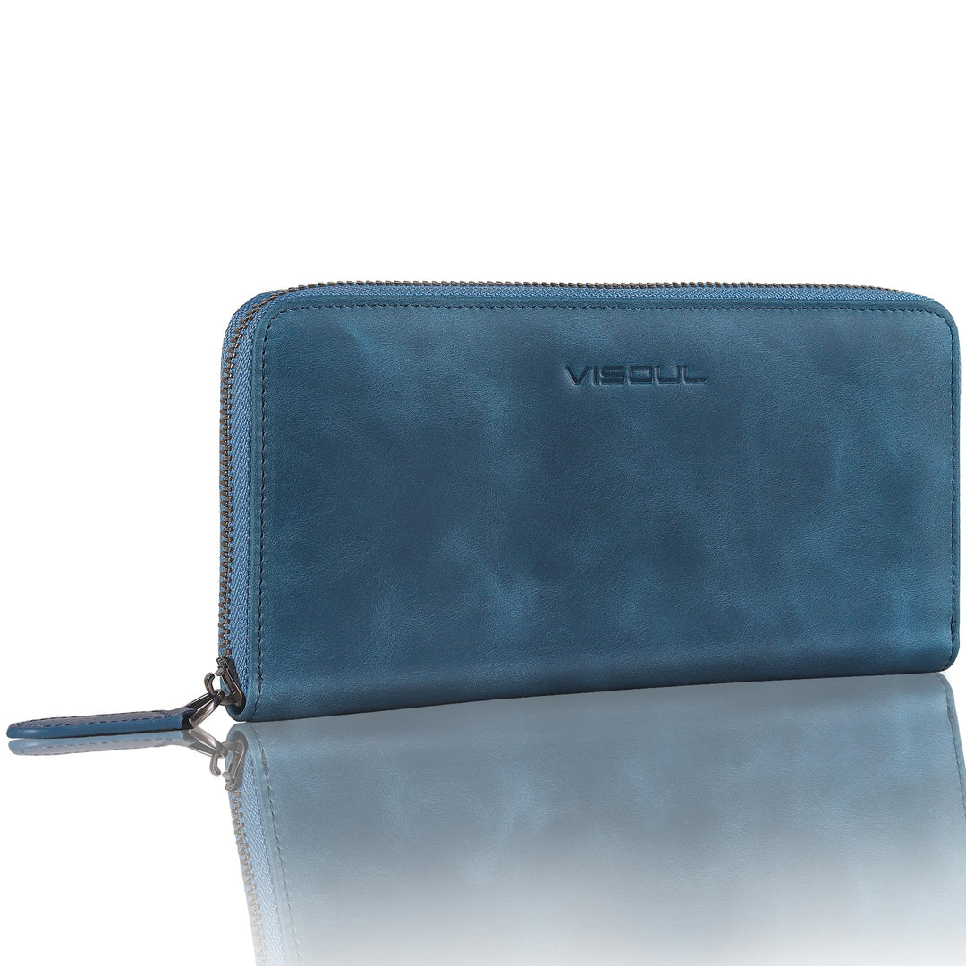 VISOUL Premium Brieftasche Echtleder/Italienisches Leder mit RFID-Schutz, XL Geldbörse für Herren Bl