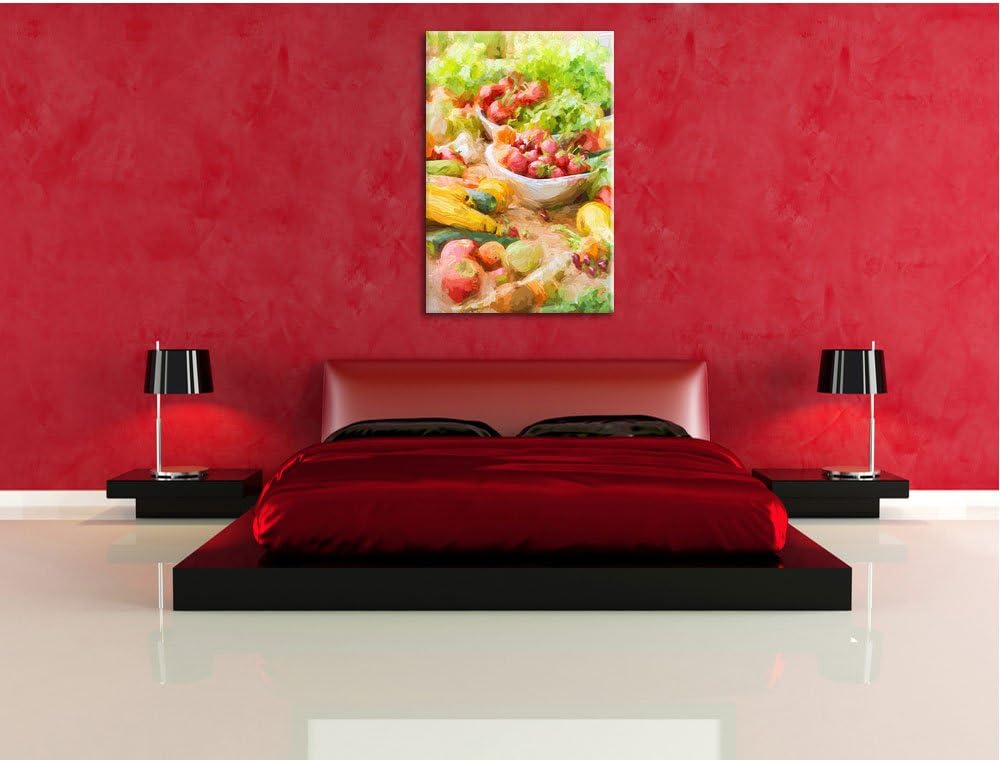 Pixxprint Buntes Obst und Gemüse als Leinwandbild/Grösse: 100x70 cm/Wandbild/Kunstdruck/fertig bespa