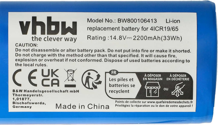 vhbw Akku kompatibel mit Silvercrest SSRA1 Home Cleaner Heimroboter (2200 mAh, 14,8 V, Li-Ion)