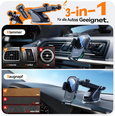 Auckly Handyhalterung Auto mit Ladefunktion, 【60W PD+QC+Sauger+Clip】 Qi 15W Fast Wireless Charger Au