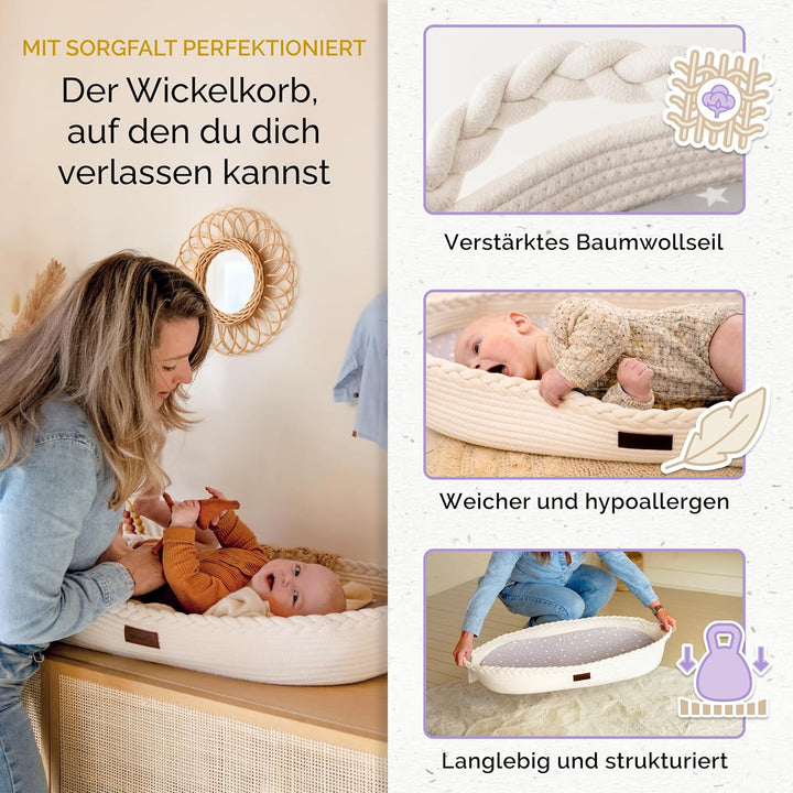 Yunioo Wickelkorb Baby mit Reise Wickelauflage, Weiche, tragbare, wasserabweisende Hülle Babykorb -