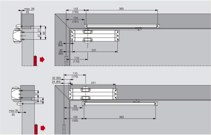 BASI Dorma M110880, silber Türschliesser TS 90 Impulse EN 3/4, 1-flg. mit Gleitschiene