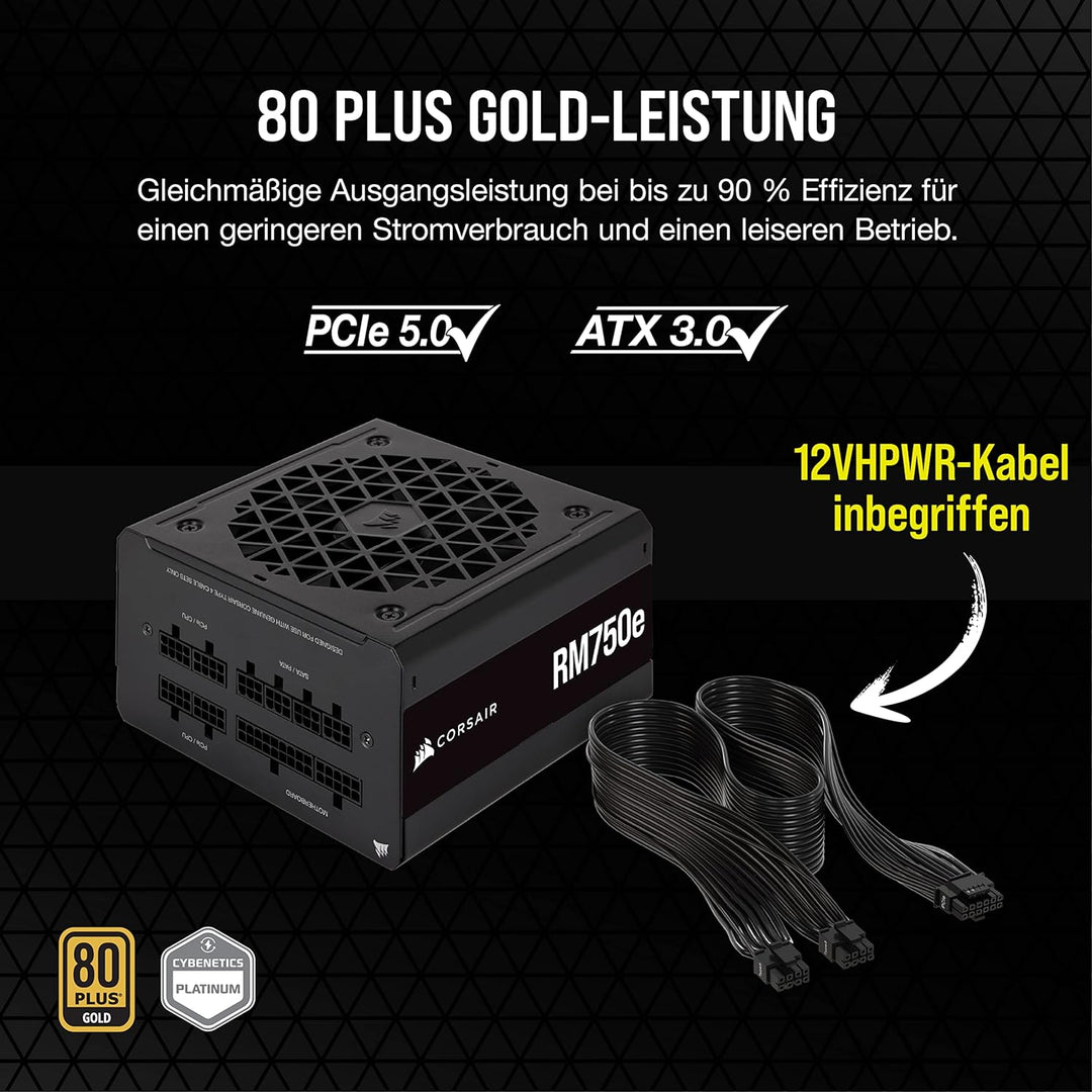Corsair RM750e (2023) Vollmodulares, Geräuscharmes ATX-Netzteil - ATX 3.0- Und PCIe 5.0-kompatibel -