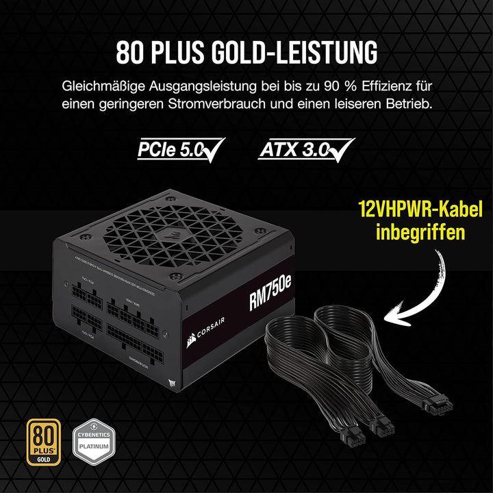 Corsair RM750e (2023) Vollmodulares, Geräuscharmes ATX-Netzteil - ATX 3.0- Und PCIe 5.0-kompatibel -
