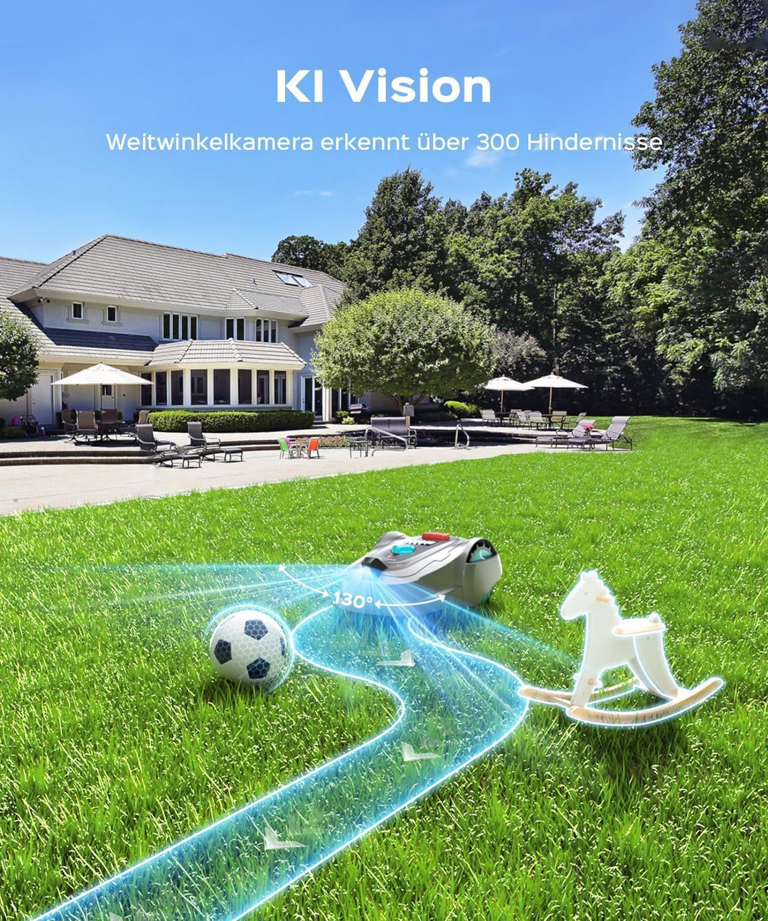 YARDCARE M800Plus Mähroboter ohne Begrenzungskabel,Max. 800 m²,GPS Positionierung+KI Vision,U-förmig