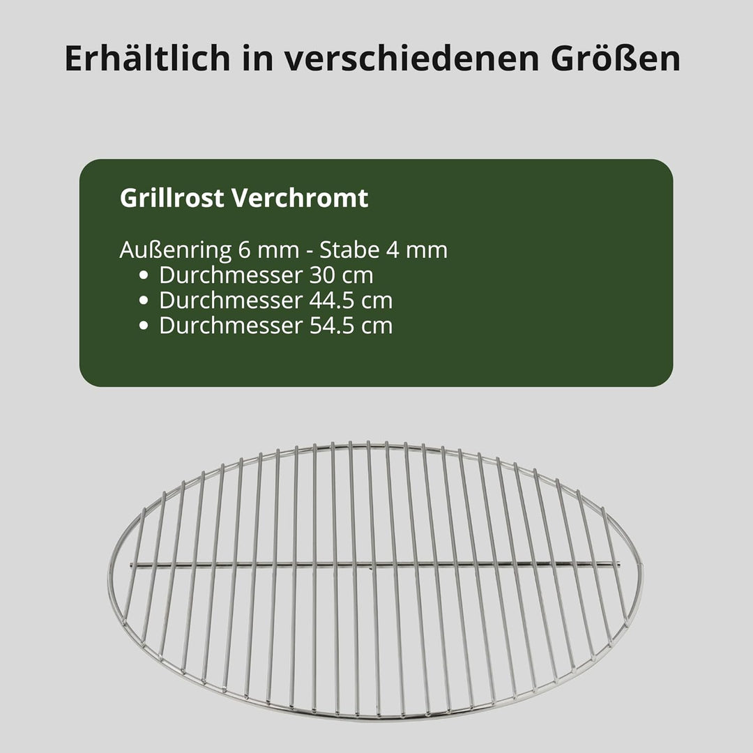 HeRo24 GRILLROST VERCHROMT 54,5 cm 6 mm Aussenring 4 mm Stäbe