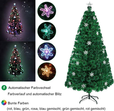 Aufun Weihnachtsbaum Künstlicher 150 cm mit LED Glasfaser und Schneeflocken Weihnachtsdeko Christbau