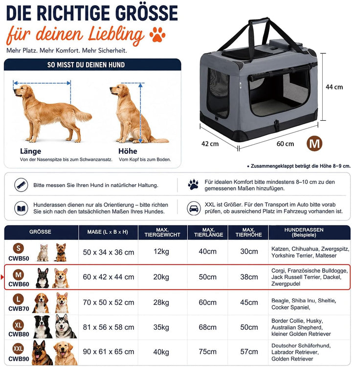 Zedelmaier Hundebox Faltbar Hundetransportbox, M 60x44x42cm, robust Transportbox für Hund & Katze Gr