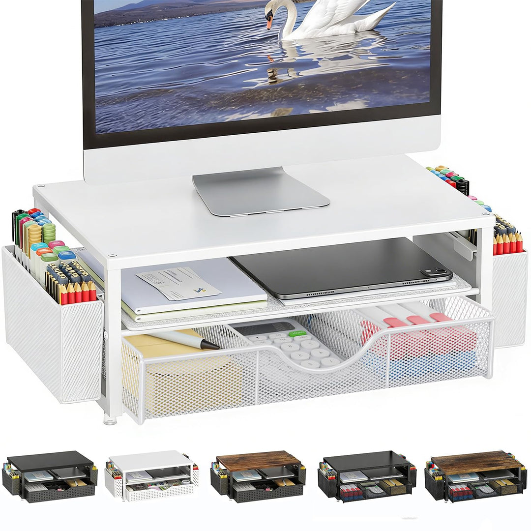 Monitorständer mit Schublade, Schreibtischorganizer und Zubehör, 2-stufiger Computer Monitor Erhöhun