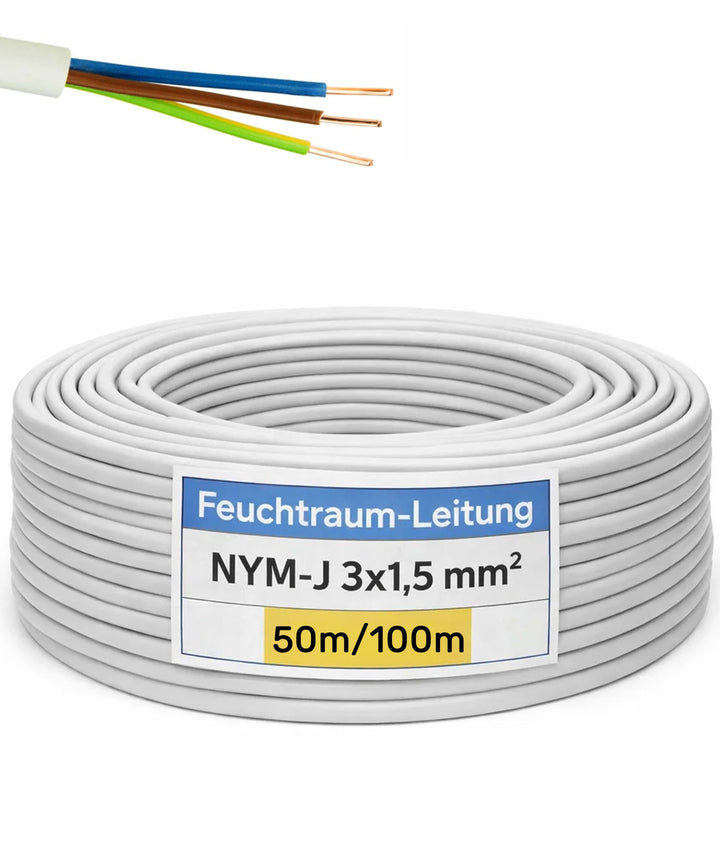 JÄGER 50 m NYM-J Mantelleitung, Installationskabel 3 x 1,5 mm², VDE zertifiziert, Kupferleitung für