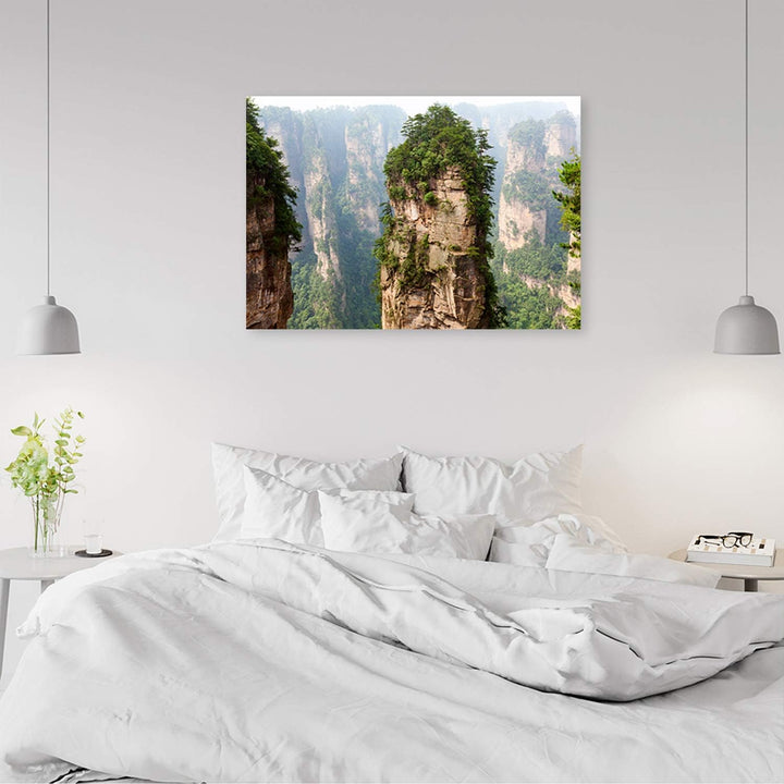 Wanddeko Berge Kunst modern Bilder für Schlafzimmer Grün 100x70 cm