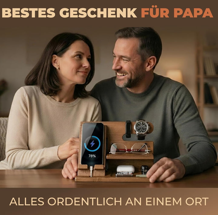 TESLYAR Holz-Telefon-Dockingstation für Männer – Schreibtisch- oder Nachttisch-Organizer – Geburtsta