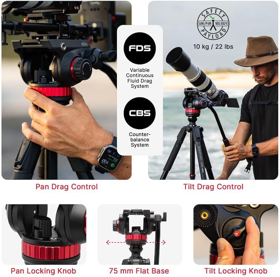 Manfrotto 055 Video-Stativ mit 502 Video-Fluid-Kopf, Aluminium, professionelles Schwerlast-Stativsys