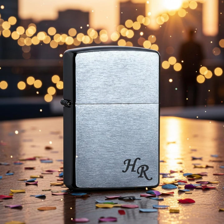Zippo Benzinfeuerzeug mit Initialen Gravur Chrome Brushed Wunschgravur personalisiert Name Personali