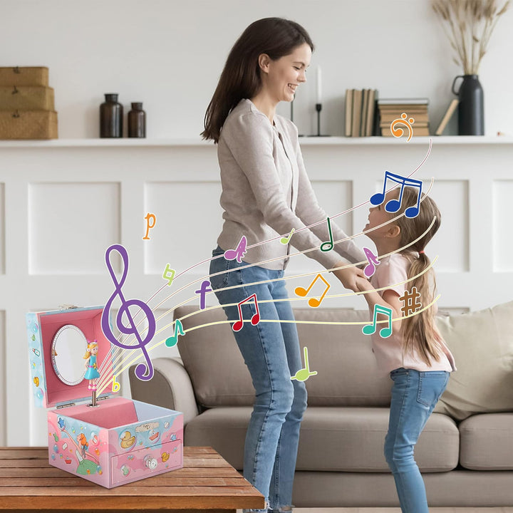 Musikalische Schmuckschatulle mit sich Drehendem Prinzessin, Spieluhr mit Ausziehbarer Schublade für