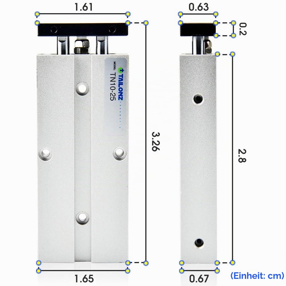 TAILONZ PNEUMATIC 10mm Bohrung 25mm Hub Doppelstange Doppeltwirkend Aluminium Druckluftzylinder TN10
