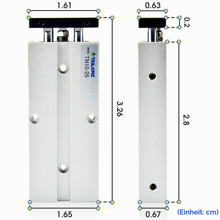TAILONZ PNEUMATIC 10mm Bohrung 25mm Hub Doppelstange Doppeltwirkend Aluminium Druckluftzylinder TN10