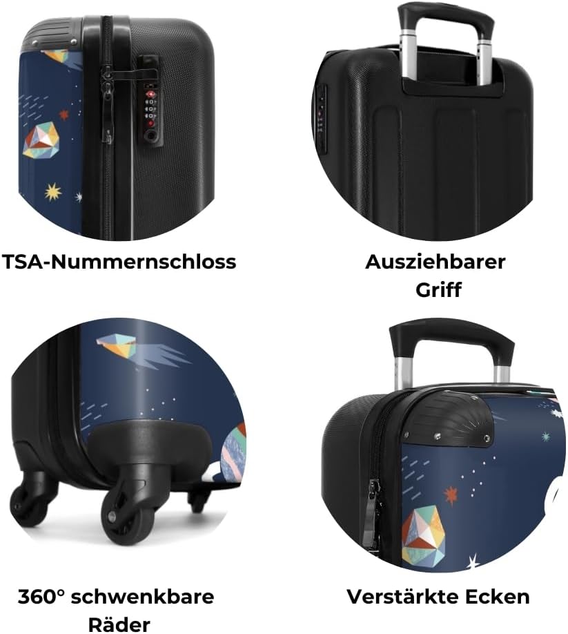NoBoringSuitcases.com® Kinderkoffer - Koffer Kinder - Hartschalenkoffer Planetenmuster - Koffer Dunk