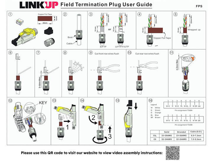 LINKUP - RJ45 Connectors Cat6A (6 Pack) Shielded Metal Die-Cast Field Modular Termination Plug | 10G