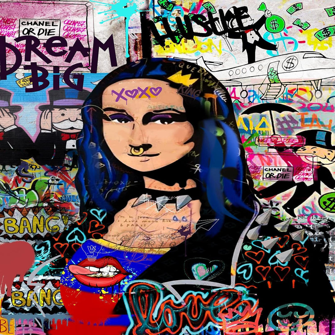 Magic Canvas Art Mona Lisa Graffiti Pop Art Leinwandbild 1- teilig Hochwertiger Kunstdruck Wandbilde