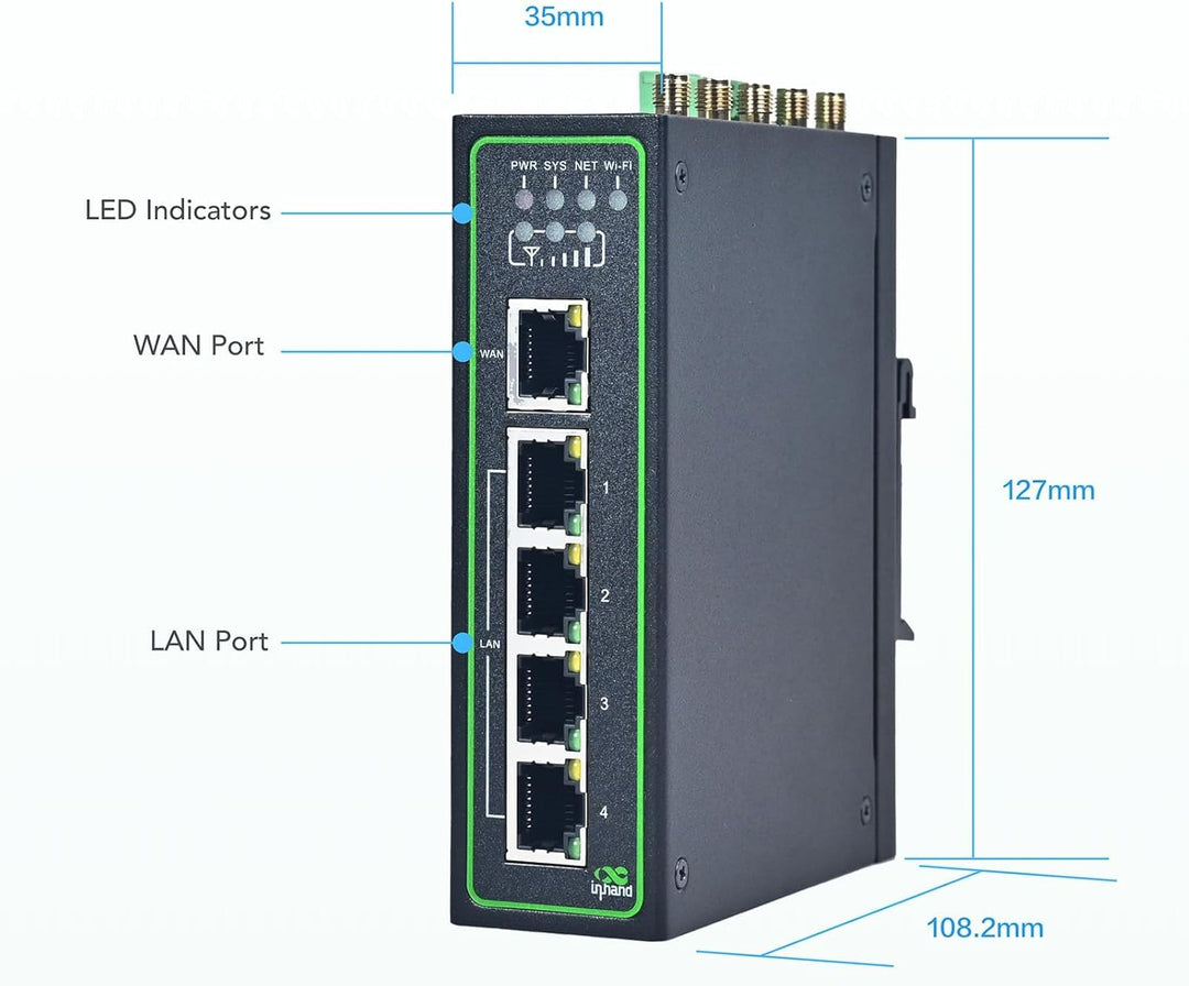 InHand Networks IR315 4G Industrial Router,LTE CAT4,Wi-Fi,IoT Gateway,VPN Router, Dual SIM Slots,5 F