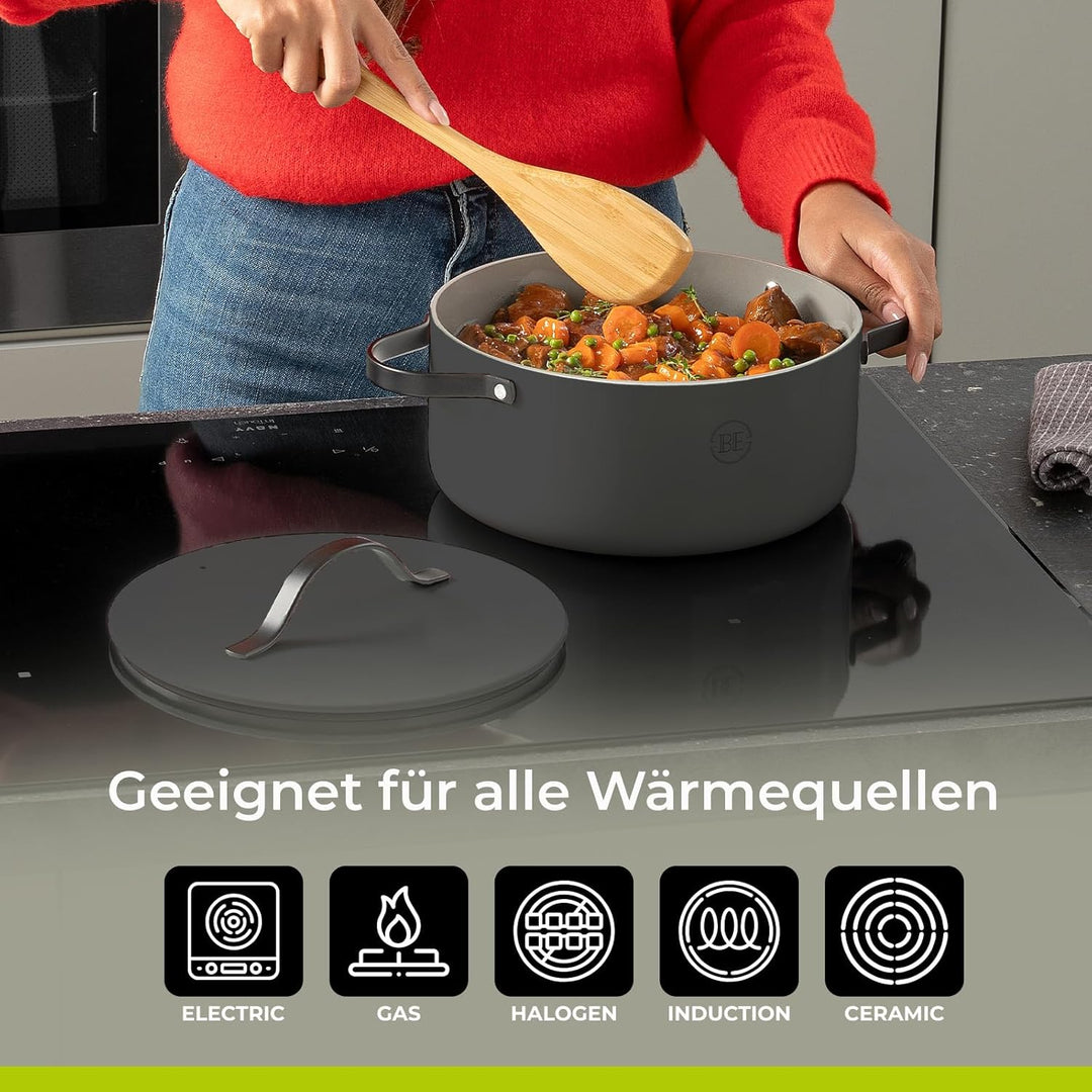 Be Living Essential Kochtopf mit Deckel Ø 24 cm (4 L) Induktion Schmortopf, Non Stick Keramik Antiha