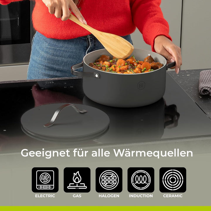 Be Living Essential Kochtopf mit Deckel Ø 24 cm (4 L) Induktion Schmortopf, Non Stick Keramik Antiha