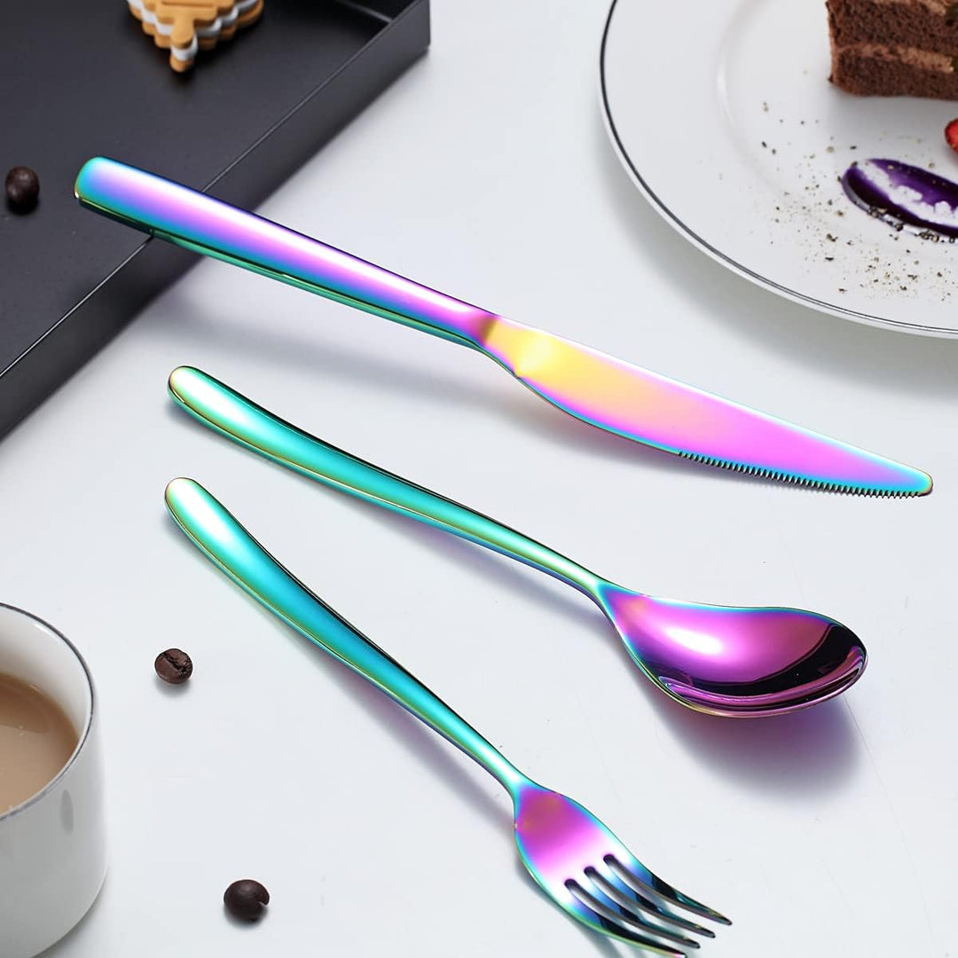 Besteckset 24-teilig,Kyraton Edelstahl Regenbogen Besteckset, Titanium Besteck Rainbow Besteckset St