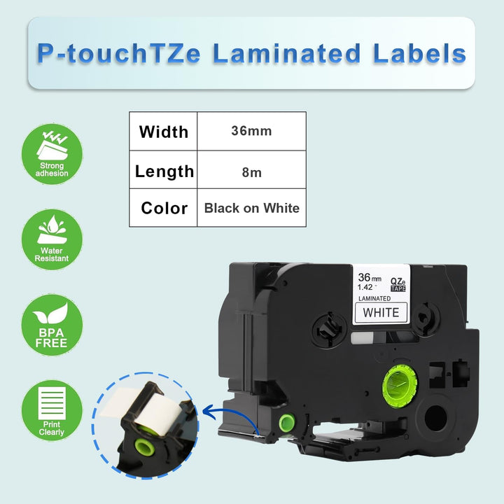 Molabel 4pack TZe-261 Black on white compatible with Brother equipment tape for Brother Pt-530, Pt-5