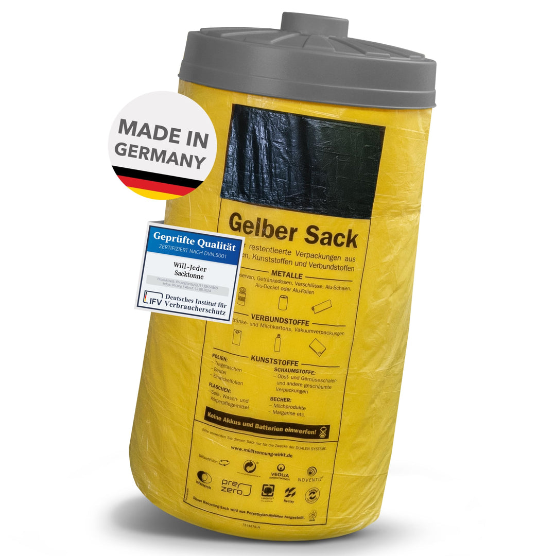 keine zerrissenen gelben Säcke - Sacktonne mit Deckel - Ständer - Einfüllhilfe für Müllsackständer