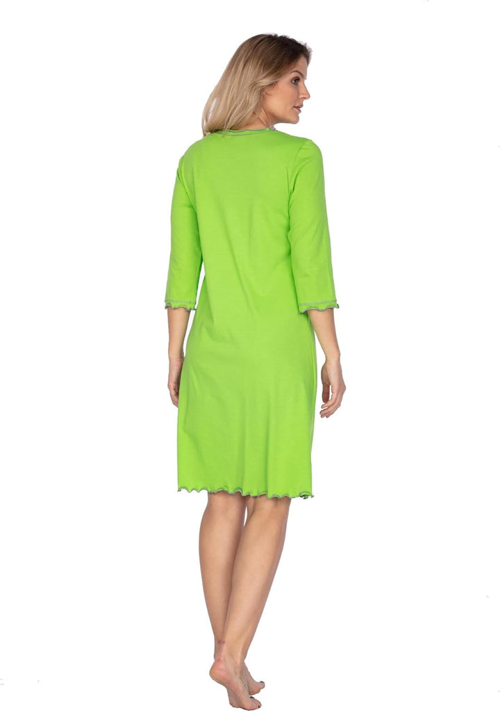 e.Femme® Damen Nachthemd 275 mit 3/4 Ärmeln, aus 50% Baumwolle und 50% Modal, Grün 36