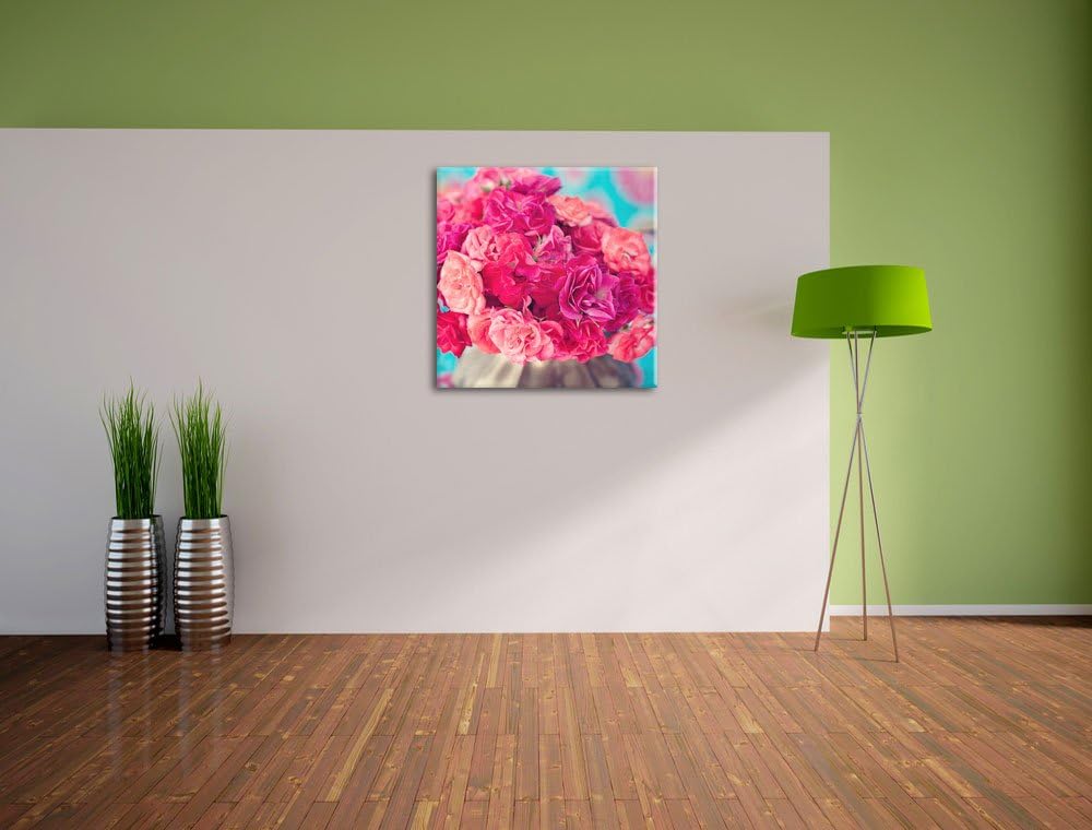 Pixxprint Blumen, Format: 70x70 auf Leinwand, XXL riesige Bilder fertig gerahmt mit Keilrahmen, Kuns