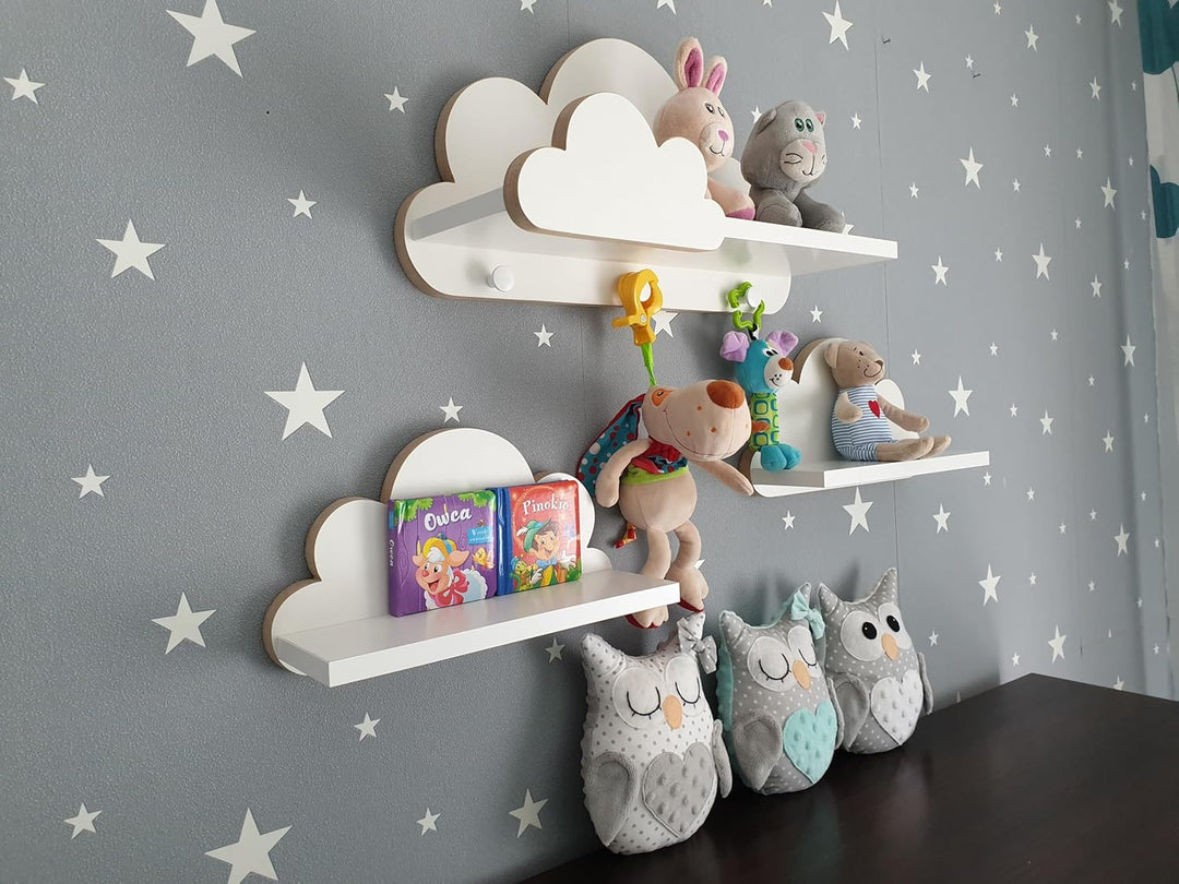 EIN Set Wolkenregal Mit Aufhaken Zum Deko Kinderzimmer | Stabile 3 Wolke Wandregale Weiss Für Jede E