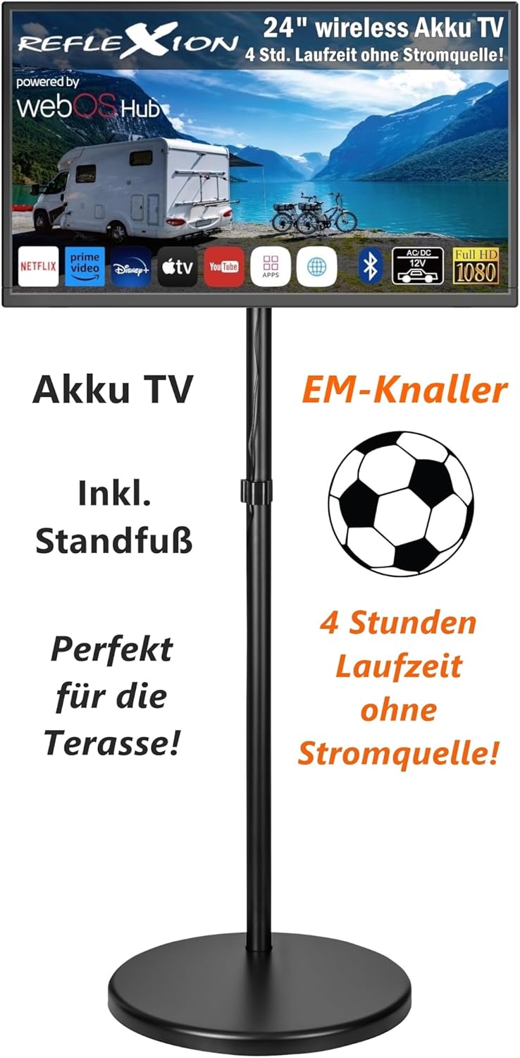 Reflexion LEDA24OSBT Smart LED Akku Fernseher powered by webOSHub, 60 cm/24 Zoll, Camping/Wohnmobil/