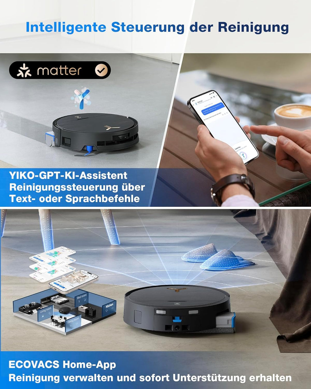 ECOVACS DEEBOT X9 PRO Omni Saugroboter mit Wischfunktion, 16.600 Pa, OZMO Roller, ZeroTangle 3.0,Tru